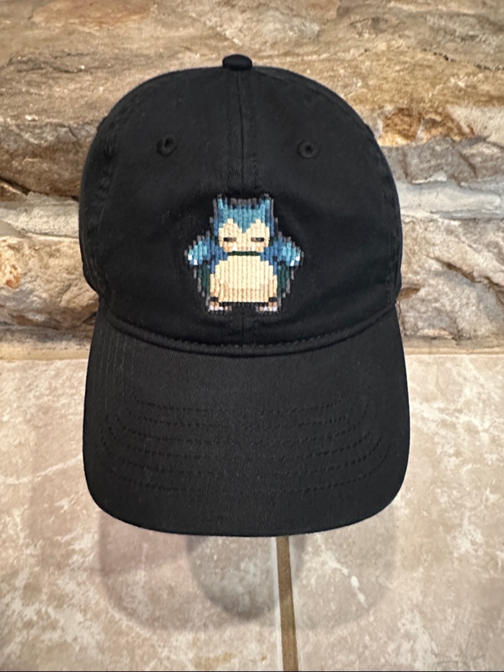 Pokemon Black Baseball Cap with Pixel Snorlax Embroidered Patch